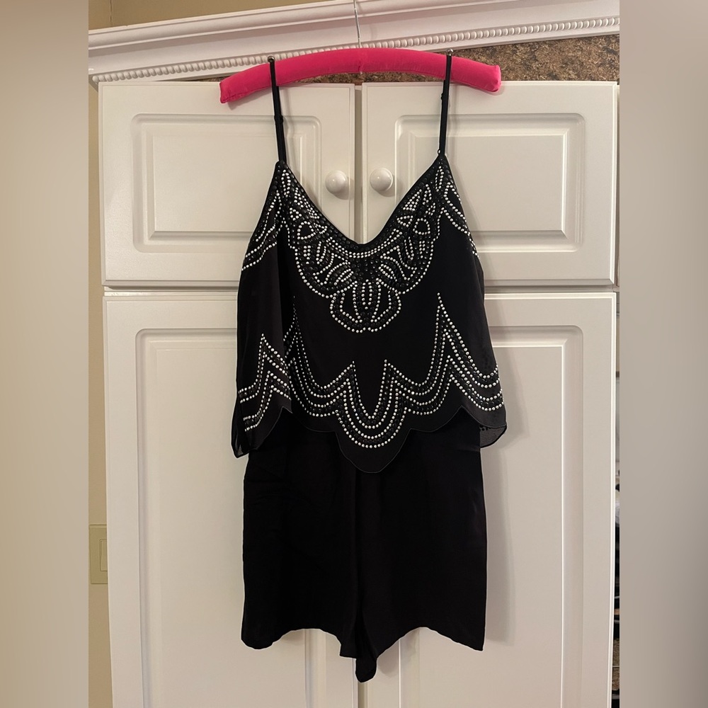 Black Beaded Spaghetti Strap Romper- Size Large